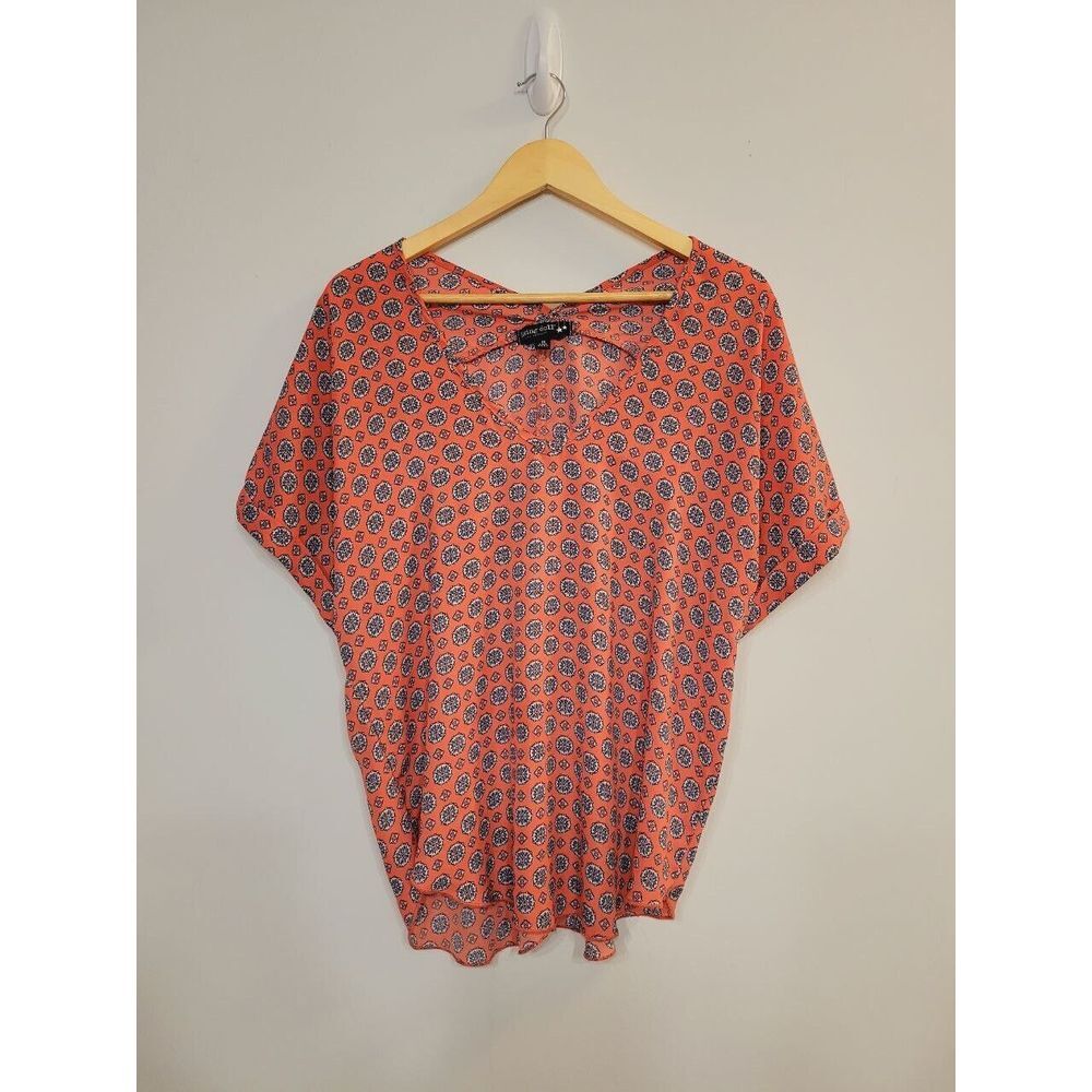 Living Doll Pastel Orange Geometric Blouse Size Medium